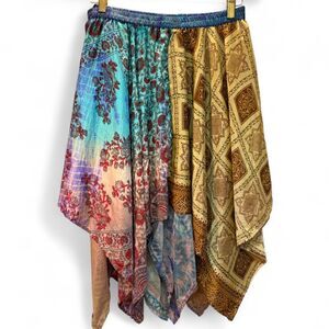 Vintage 100% Silk Colorful Patchwork Handkerchief Skirt size XL